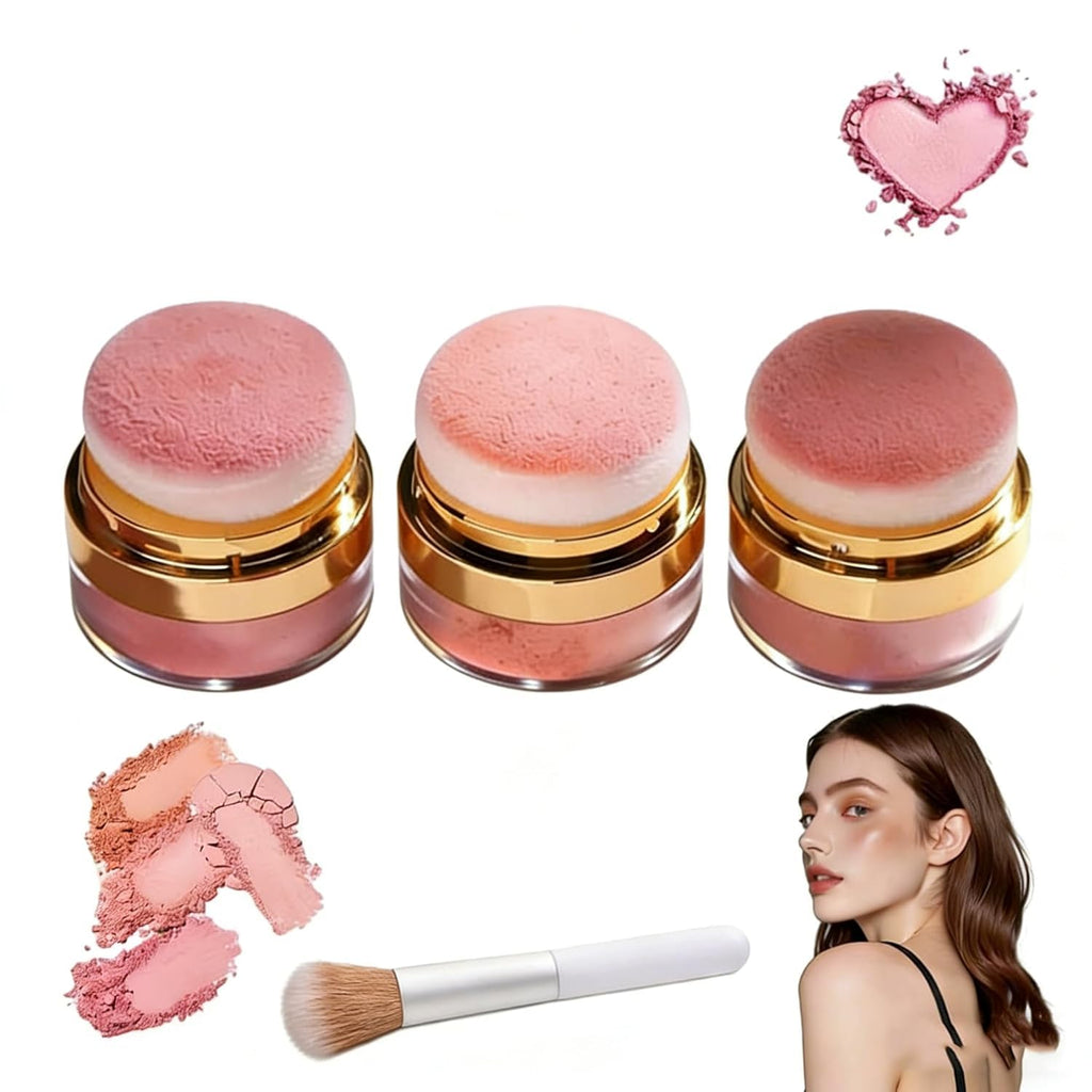 Lazy Blush, 3Pcs Makeup Set Kit, Soft & Fluffy Loose Powder Blush Puff for a Rosy Glow – Mineral Face Makeup for Smooth, Radiant Cheeks and Flawless Application