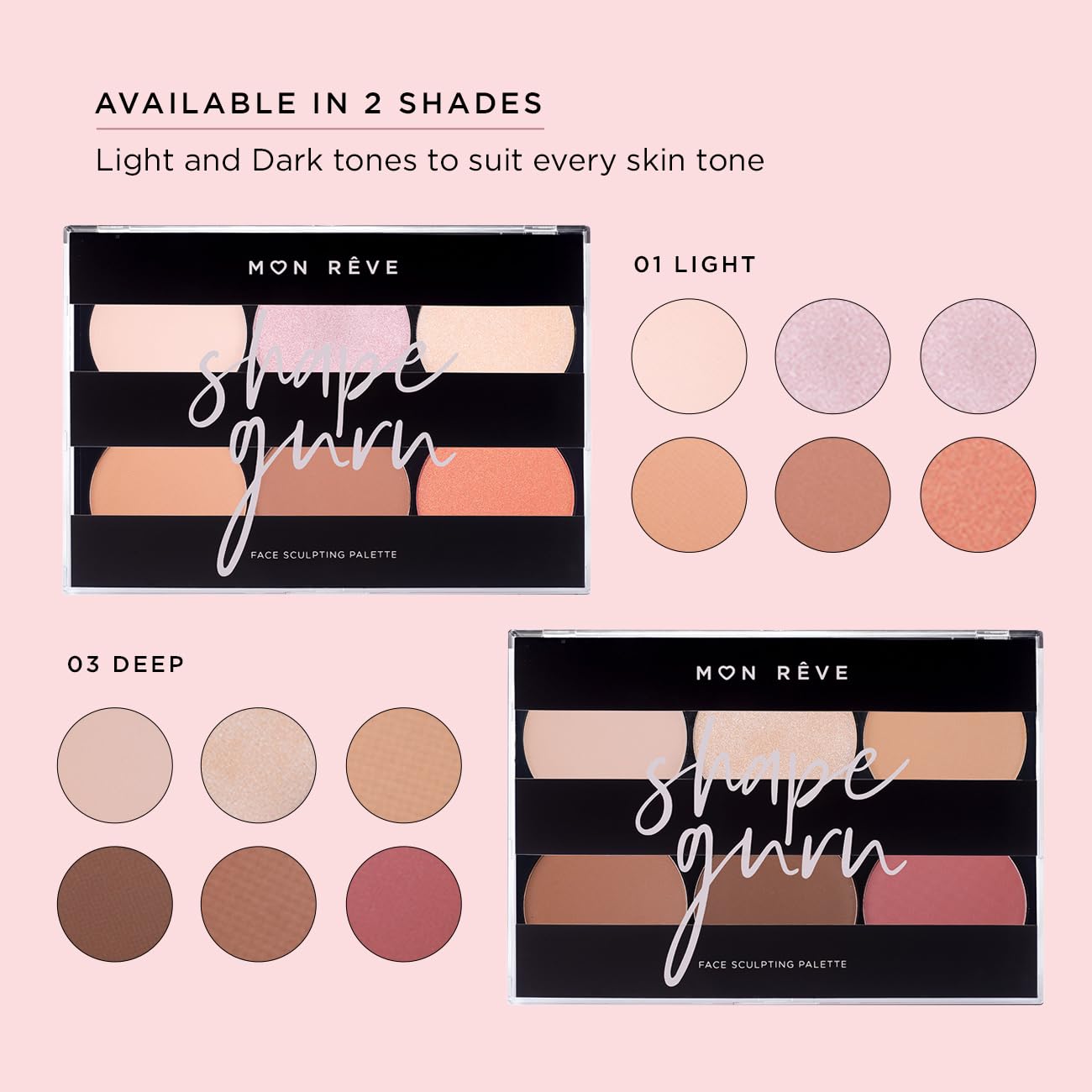 Mon Rêve 3-in-1 Contour Palette Powder – Highlighter, Blush & Contour Makeup Palette – Parabens-Free & Vegan Mineral Makeup Face Sculpting Kit for Light & Dark (03 Deep)