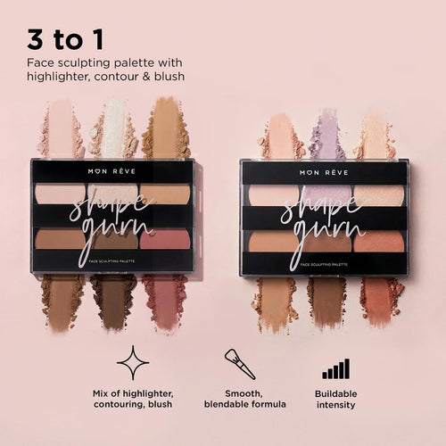 Mon Rêve 3-in-1 Contour Palette Powder – Highlighter, Blush & Contour Makeup Palette – Parabens-Free & Vegan Mineral Makeup Face Sculpting Kit for Light & Dark (03 Deep)